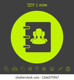 Notebook, address, phone book icon with symbol of group people . Graphic elements for your design