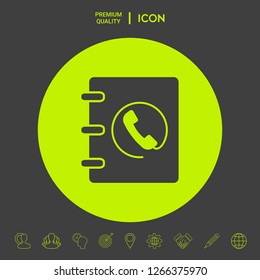 Notebook, address, phone book icon with handset symbol. Graphic elements for your design