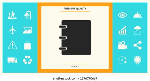 Notebook, address, phone book icon with blank cover. Graphic elements for your design