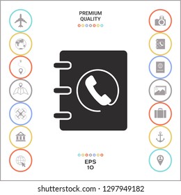 Notebook, address, phone book icon with handset symbol. Graphic elements for your design