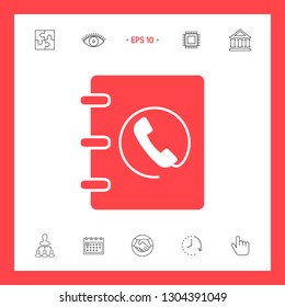 Notebook, address, phone book icon with handset symbol. Graphic elements for your design