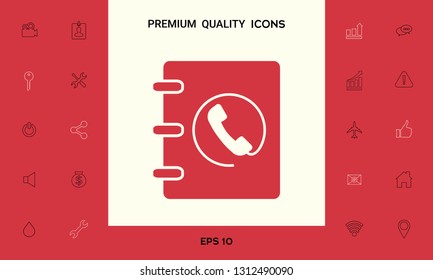 Notebook, address, phone book icon with handset symbol. Graphic elements for your design