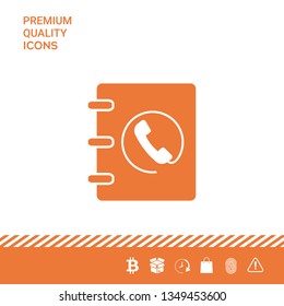 Notebook, address, phone book icon with handset symbol. Graphic elements for your design
