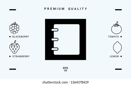 Notebook, address, phone book icon with blank cover. Graphic elements for your design