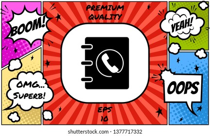 Notebook, address, phone book icon with handset symbol. Graphic elements for your design