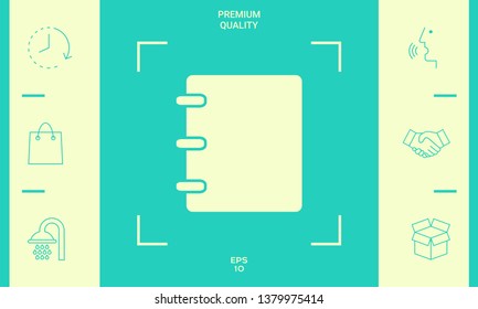 Notebook, address, phone book icon with blank cover. Graphic elements for your design