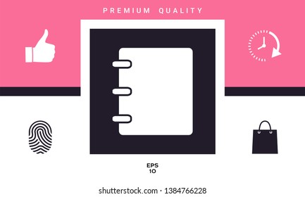 Notebook, address, phone book icon with blank cover. Graphic elements for your design