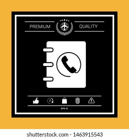 Notebook, address, phone book icon with handset symbol. Graphic elements for your design