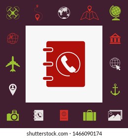 Notebook, address, phone book icon with handset symbol. Graphic elements for your design