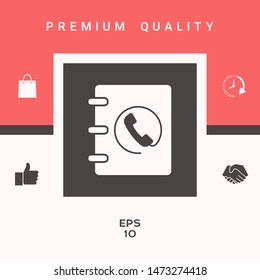 Notebook, address, phone book icon with handset symbol. Graphic elements for your design