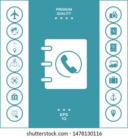 Notebook, address, phone book icon with handset symbol. Graphic elements for your design