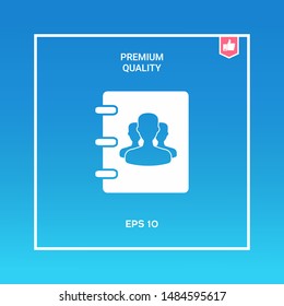 Notebook, address, phone book icon with symbol of group people . Graphic elements for your design