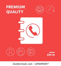 Notebook, address, phone book icon with handset symbol. Graphic elements for your design