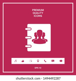 Notebook, address, phone book icon with symbol of group people . Graphic elements for your design