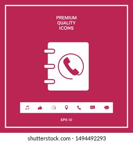 Notebook, address, phone book icon with handset symbol. Graphic elements for your design