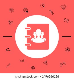 Notebook, address, phone book icon with symbol of group people . Graphic elements for your design