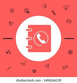 Notebook, address, phone book icon with handset symbol. Graphic elements for your design