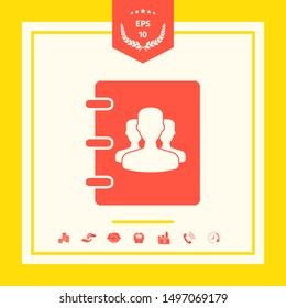 Notebook, address, phone book icon with symbol of group people . Graphic elements for your design