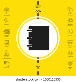 Notebook, address, phone book icon with blank cover. Graphic elements for your design