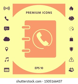 Notebook, address, phone book icon with handset symbol. Graphic elements for your design