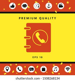 Notebook, address, phone book icon with handset symbol. Graphic elements for your design