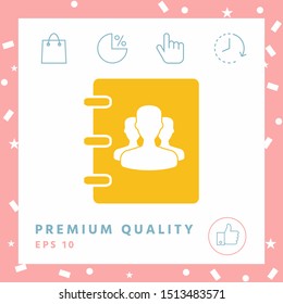 Notebook, address, phone book icon with symbol of group people . Graphic elements for your design