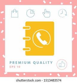 Notebook, address, phone book icon with handset symbol. Graphic elements for your design