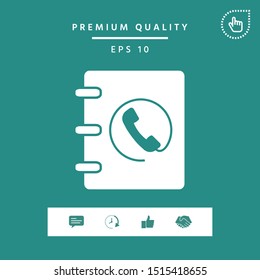 Notebook, address, phone book icon with handset symbol. Graphic elements for your design