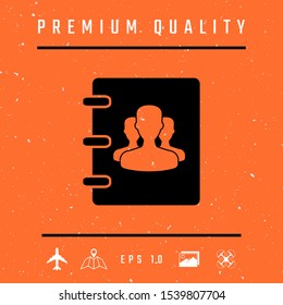 Notebook, address, phone book icon with symbol of group people . Graphic elements for your design