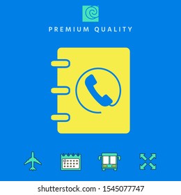 Notebook, address, phone book icon with handset symbol. Graphic elements for your design