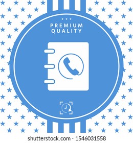 Notebook, address, phone book icon with handset symbol. Graphic elements for your design