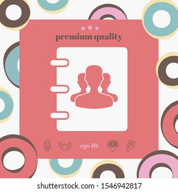 Notebook, address, phone book icon with symbol of group people . Graphic elements for your design
