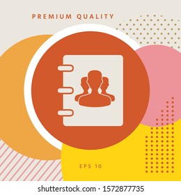 Notebook, address, phone book icon with symbol of group people . Graphic elements for your design
