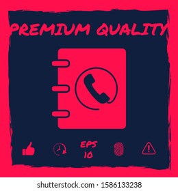 Notebook, address, phone book icon with handset symbol. Graphic elements for your design