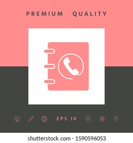 Notebook, address, phone book icon with handset symbol. Graphic elements for your design