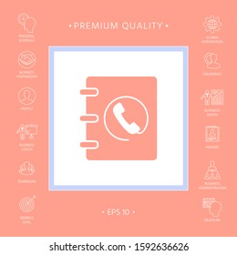 Notebook, address, phone book icon with handset symbol. Graphic elements for your design