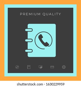 Notebook, address, phone book icon with handset symbol. Graphic elements for your design