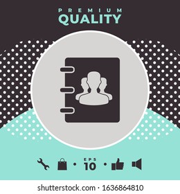 Notebook, address, phone book icon with symbol of group people . Graphic elements for your design