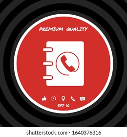 Notebook, address, phone book icon with handset symbol. Graphic elements for your design