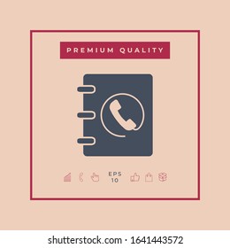 Notebook, address, phone book icon with handset symbol. Graphic elements for your design