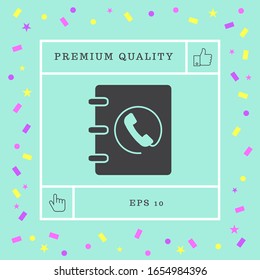 Notebook, address, phone book icon with handset symbol. Graphic elements for your design