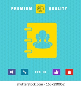 Notebook, address, phone book icon with symbol of group people . Graphic elements for your design