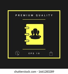 Notebook, address, phone book icon with symbol of group people . Graphic elements for your design