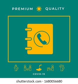 Notebook, address, phone book icon with handset symbol. Graphic elements for your design