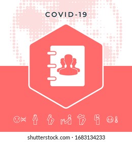Notebook, address, phone book icon with symbol of group people . Graphic elements for your design
