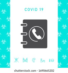 Notebook, address, phone book icon with handset symbol. Graphic elements for your design