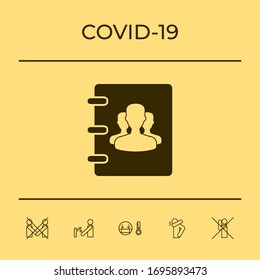 Notebook, address, phone book icon with symbol of group people . Graphic elements for your design