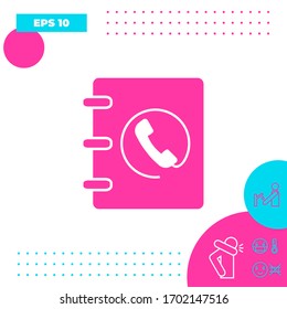 Portátil, dirección, icono de libreta de teléfonos con símbolo de teléfono. Elementos gráficos para el diseño