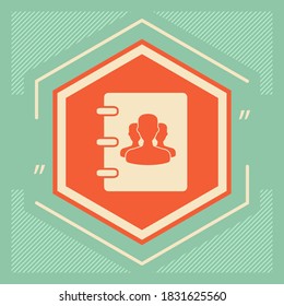 Notebook, address, phone book icon with symbol of group people . Graphic elements for your design