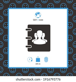 Portátil, dirección, icono de la libreta de teléfonos con símbolo de personas de grupo , elementos para su diseño